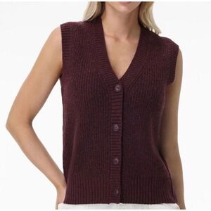FRYE NWT Burgundy‎ Ribbed Button Front V Neck Sweater Vest Size M Cottagecore